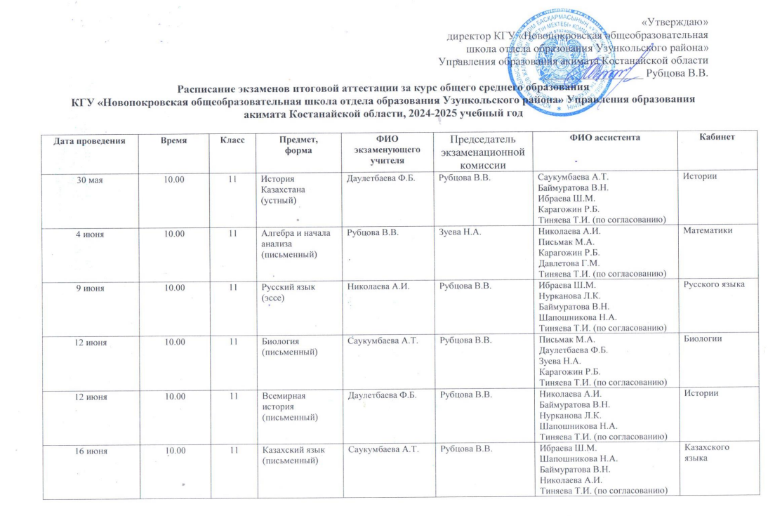 расписание экзаменов 11 класс